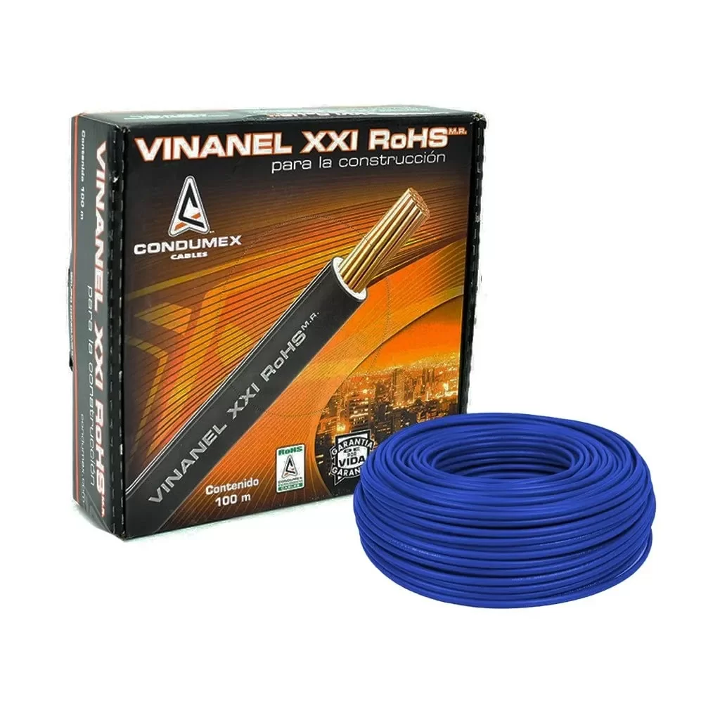 Cable Vinanel XXI Thwls 600V 90°C calibre 2 azul corte Condumex